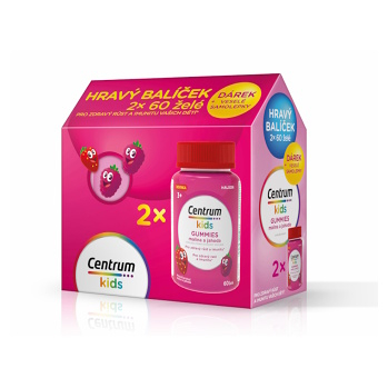 CENTRUM Kids gummies malina a jahoda 2 x 60 želé + DÁREK veselé samolepky (Vitamíny a multivitamíny pro děti) - Vícesložkové