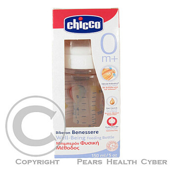 Chicco fyziologická láhev polykarbonát 150ml kaučukový dudlík 0+