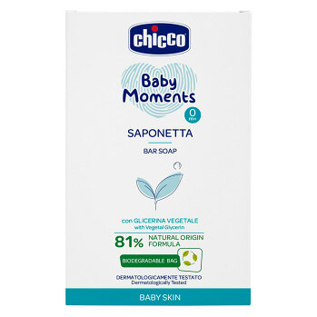 CHICCO Mýdlo na ruce tuhé s rostlinným glycerínem Baby Moments 81 % přírodních složek 100 g
