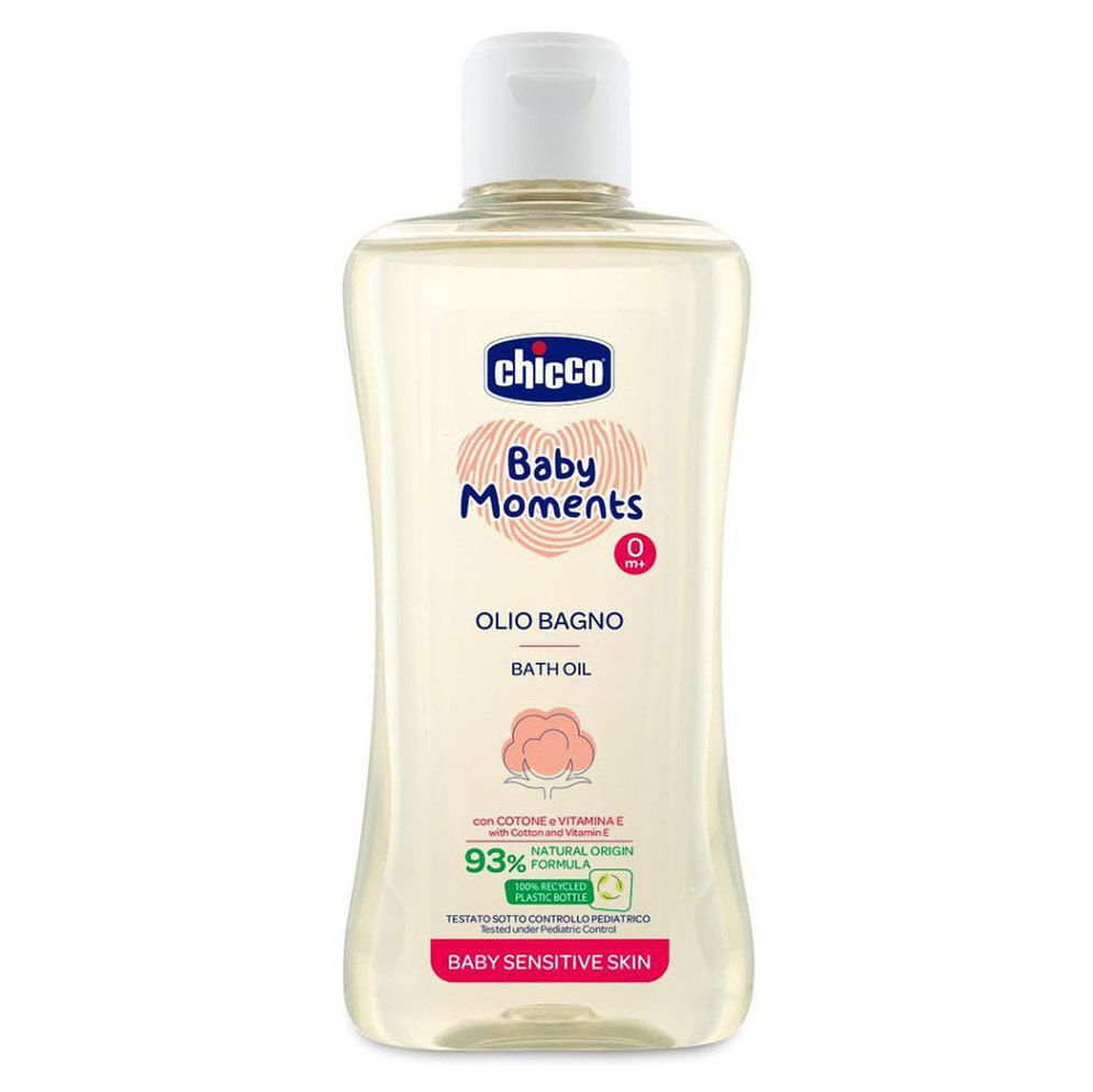 E-shop CHICCO Olej do koupele s bavlnou a vitamínem E Baby Moments Sensitive 93 % přírodních složek 200 ml