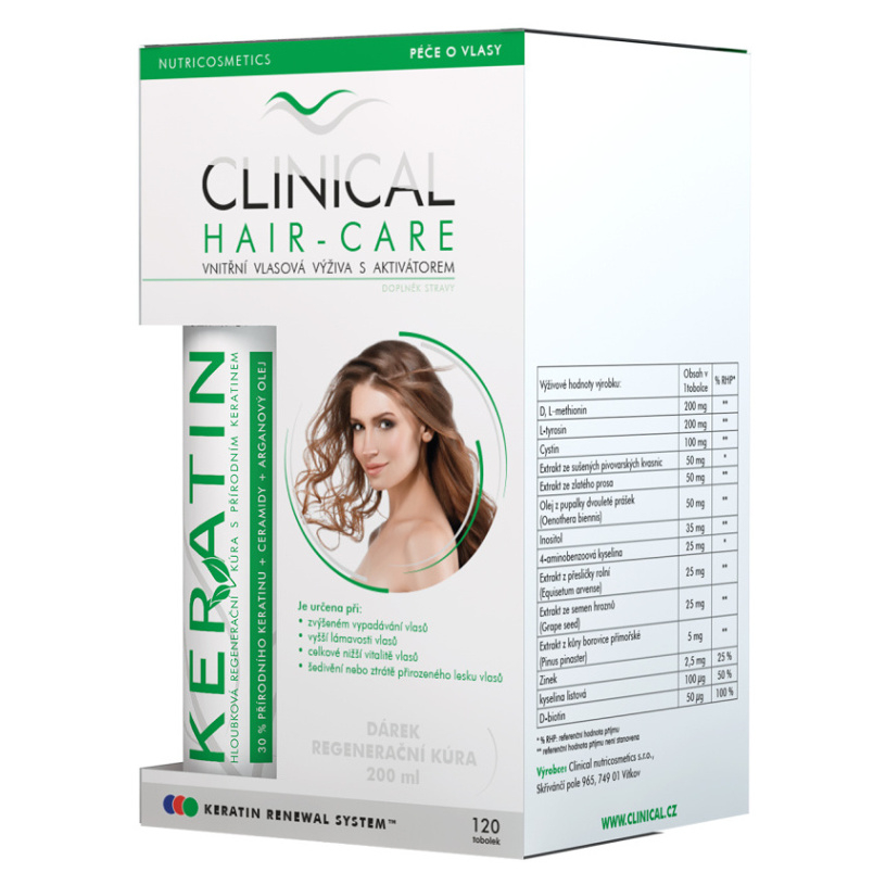 Levně CLINICAL Hair-Care 120 tobolek + keratin 100 ml 4 MĚSÍČNÍ kúra