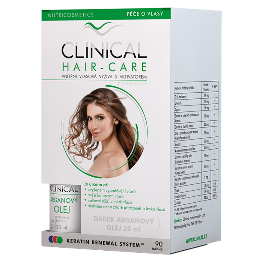 Levně CLINICAL HAIR-CARE 60+30 tobolek + Arganový olej 20 ml ZDARMA