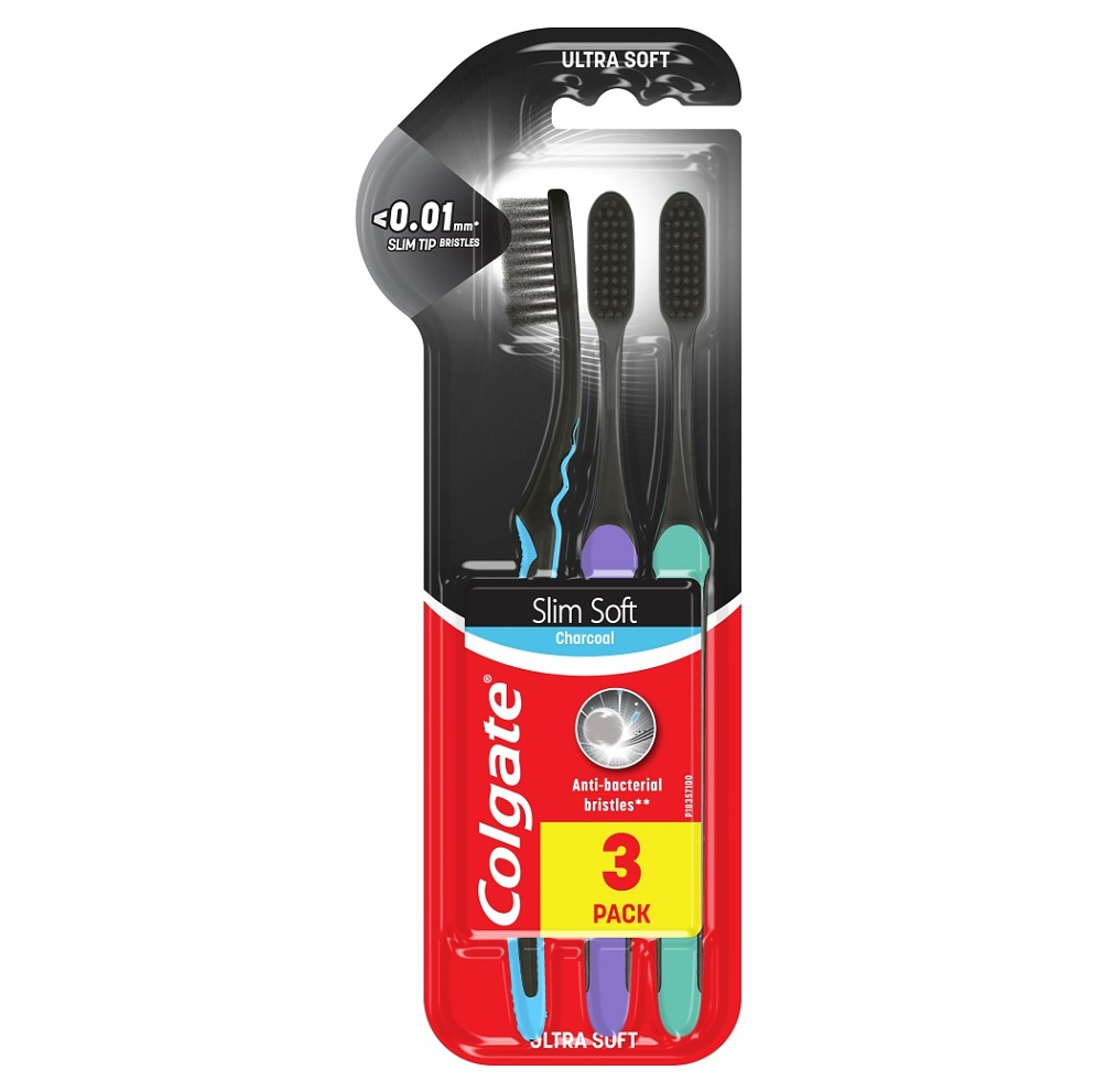 E-shop COLGATE Zubní kartáček Slim Soft Charcoal Měkký 3 ks