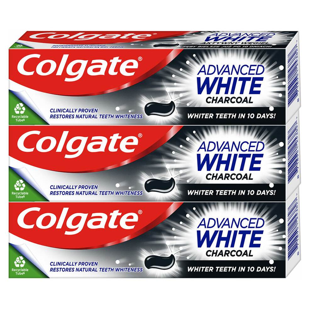 Levně COLGATE Zubní pasta Advanced Whitening Charcoal 3x 75 ml