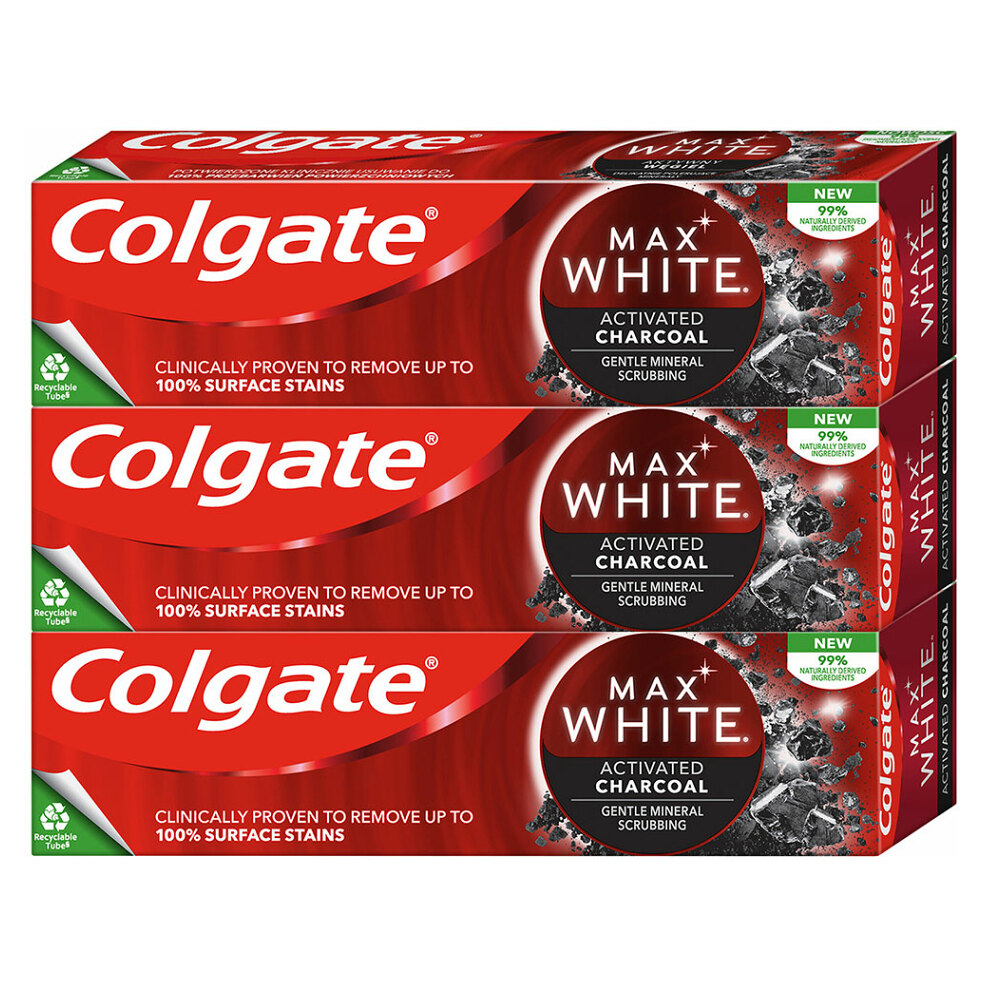 Levně COLGATE Zubní pasta Max White Charcoal 3x 75 ml