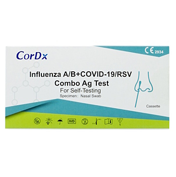 CORDX Respirační multitest Influenza A/B+COVID-19/RSV Combo AG 4v1 1ks (Antigenní testy)