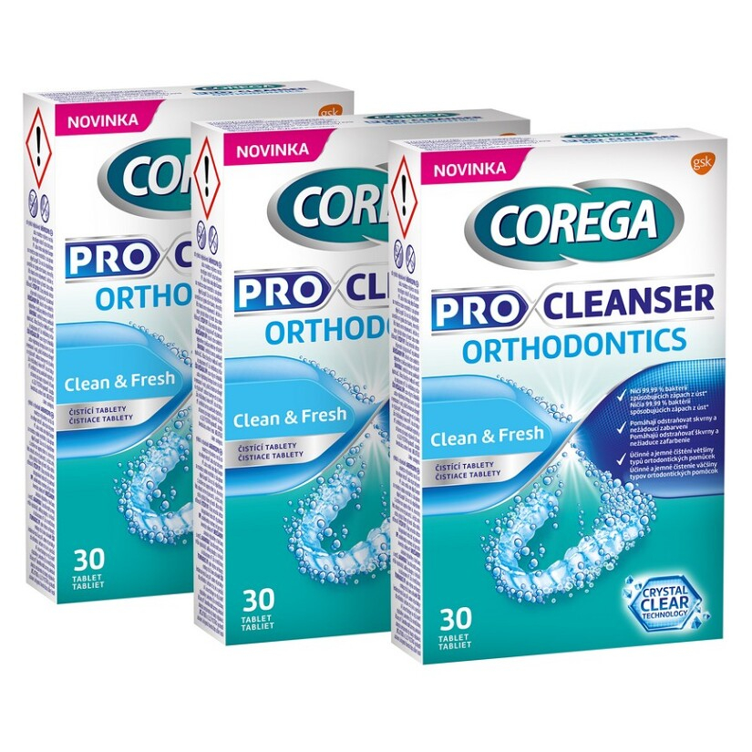 COREGA Pro cleanser orthodontics čistící tablety pro rovnátka 3 x 30 kusů