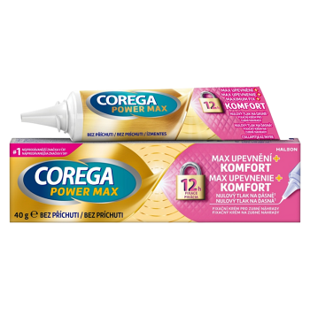 COREGA Power Max upevnění + komfort fixační krém 40 g (Prostředky na zuby a zubní náhrady) - Čistící, Fixační, Antibakteriální