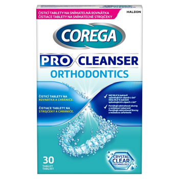 COREGA Pro Cleanser Orthodontics Čistící tablety 30 kusů (Prostředky na zuby a zubní náhrady) - Čistící, Fixační, Antibakteriální