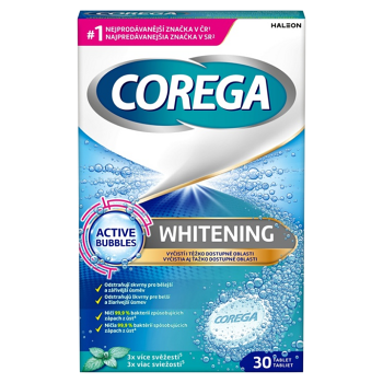 COREGA Whitening Antibakteriální čistící tablety 30 ks (Prostředky na zuby a zubní náhrady) - Čistící, Antibakteriální