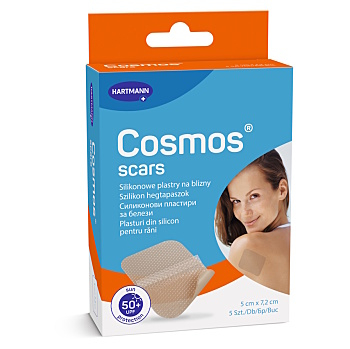 COSMOS Scar náplast na jizvy silikonová 5 x 7,2 cm 5 kusů (Voděodolné náplasti)