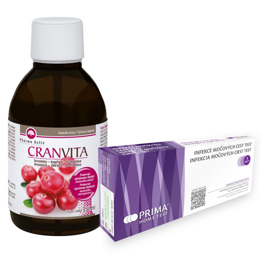 PHARMA ACTIV Cranvita 250 ml + Infekce močových cest test 3 kusy