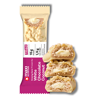 MAXI NUTRITION Creamy core protein bar white kokos v čokoládě 45 g (Proteinové tyčinky) - Proteinové