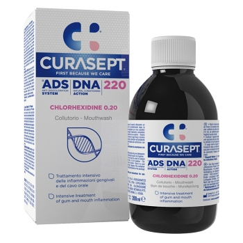 CURASEPT Ads dna 220 ústní voda, 0.2% CHX 200 ml (Na afty) - Osvěžující dech