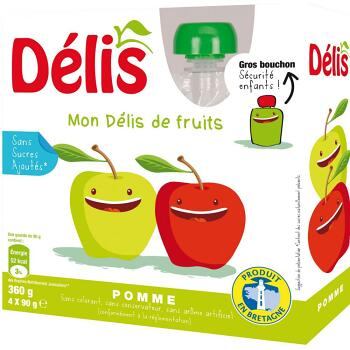 DÉLIS 100% Ovocné pyré jablko 4x90 g (Ovocné přesnídávky)