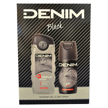 DENIM Black Sprchový gel pro muže 250 ml + Deodorant sprej 150 ml Dárkové balení, poškozený obal