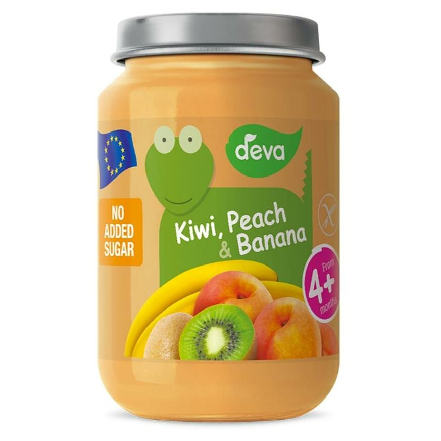 DEVA Ovocný příkrm Kiwi, Broskev a Banán od 4.měsíce 200 g