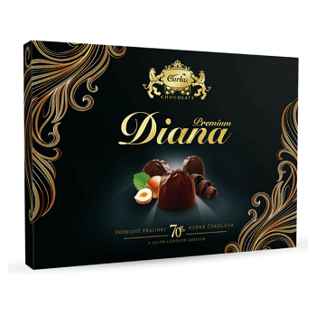CARLA Diana prémiové pralinky 70% hořká čokoláda s celým lískovým oříškem 133 g