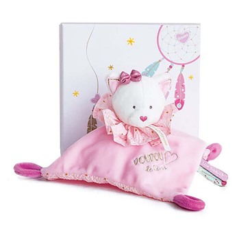 DOUDOU Dárková sada plyšový muchláček růžová kočka 20 cm (Plyšáci) - Extra jemné