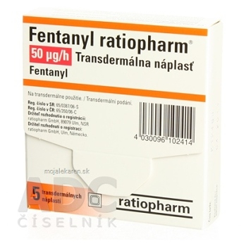FENTANYL Ratiopharm 50mcg/h drm.emp.tdr. Náplast 5x8,25 mg