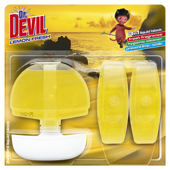 DR DEVIL Tekutý WC blok 3v1 Lemon Fresh 3 x 55 ml