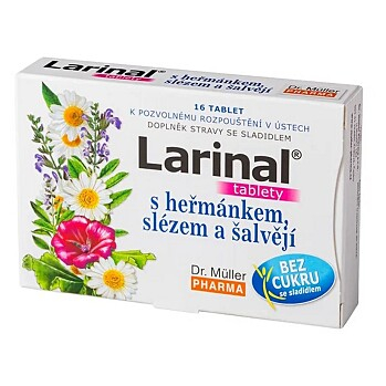 DR. MÜLLER Larinal s heřmánkem, slézem a šalvějí 16 tablet (Dýchání, dýchací cesty) - Bylinné