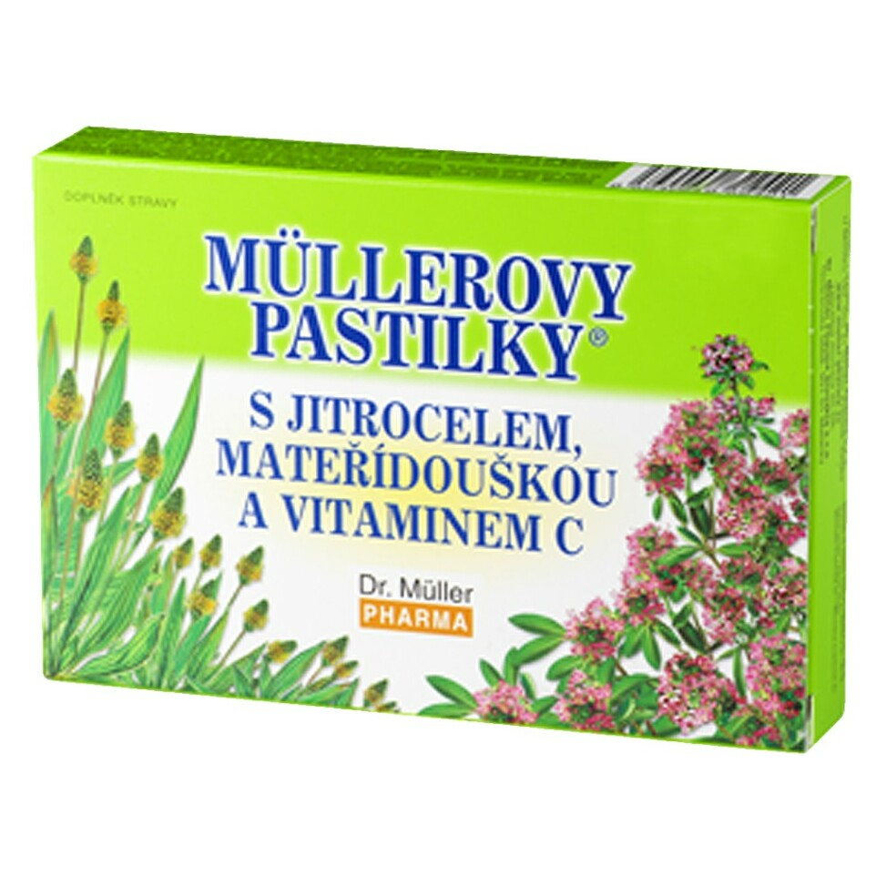 E-shop DR. MÜLLER Müllerovy pastilky s jitrocelem, mateřídouškou a vitaminem C 24 pastilek