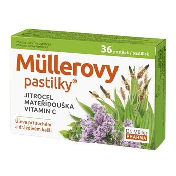 DR. MÜLLER Müllerovy pastilky s jitrocelem, mateřídouškou a vitaminem C 36 pastilek (Bolest v krku) - Bylinné