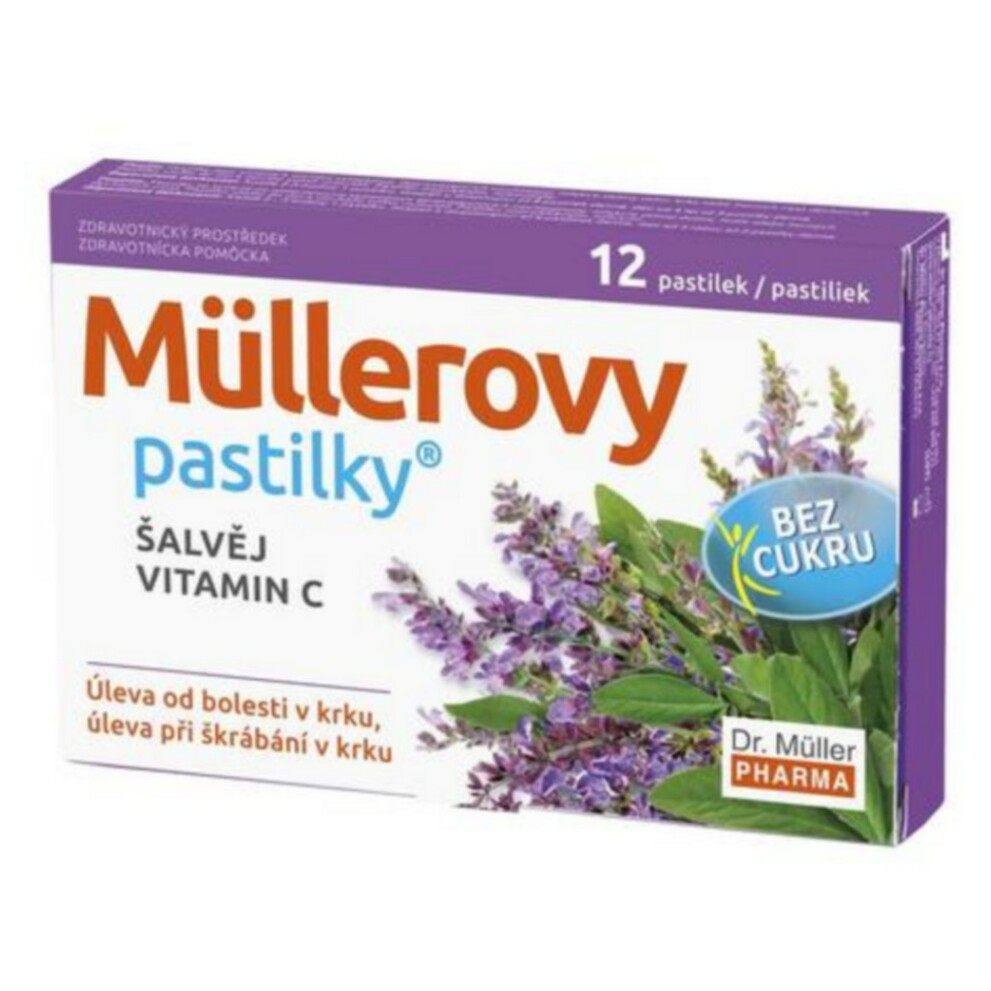 Levně DR. MÜLLER Müllerovy pastilky šalvěj, vitamin C bez cukru 12 ks