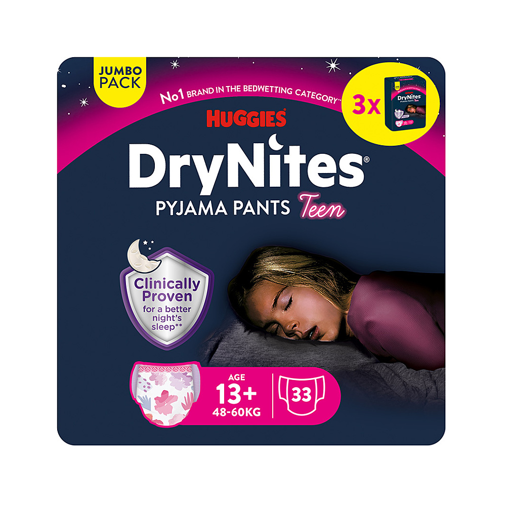 DRY NITES® Jumbo Natahovací kalhotky pro dívky od 13+ let 33 kusů