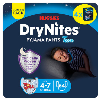 DRY NITES Jumbo Natahovací kalhotky chlapecké 4-7 let 64 kusů (Inkontinenční kalhotky natahovací)