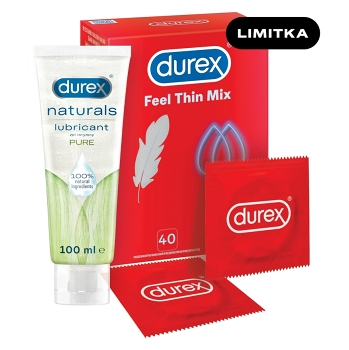 DUREX Feel thin mix 40 kusů + Naturals pure lubrikační gel 100 ml ZDARMA
