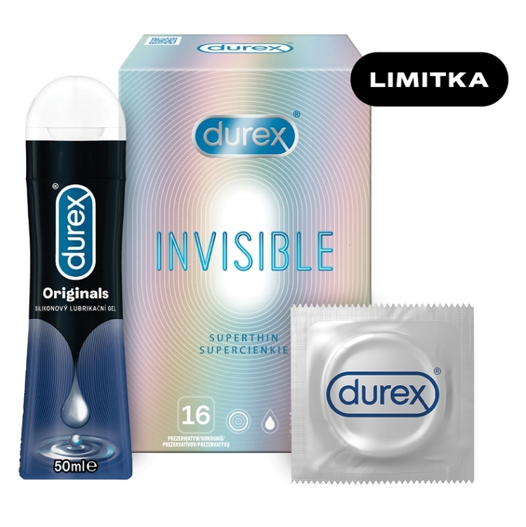 E-shop DUREX Invisible 16 kusů + Originals silicone lubrikační gel 50 ml ZDARMA