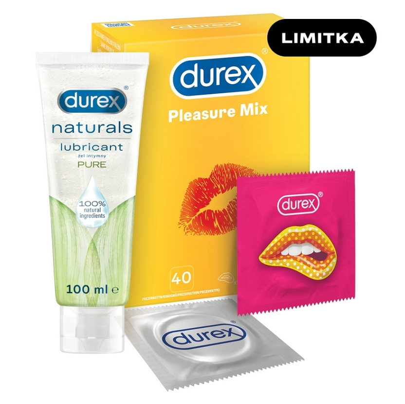 Levně DUREX Pleasure mix 40 kusů + Naturals pure lubrikační gel 100 ZDARMA