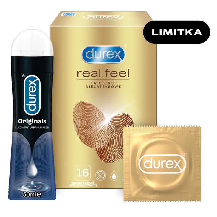 DUREX Real feel 16 kusů + Originals silicone lubrikační gel 50 ml ZDARMA