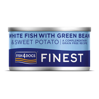 FISH4DOGS Konzerva pro psy Finest s bílou rybou, sladkými bramborami a zelenými fazolkami 85 g