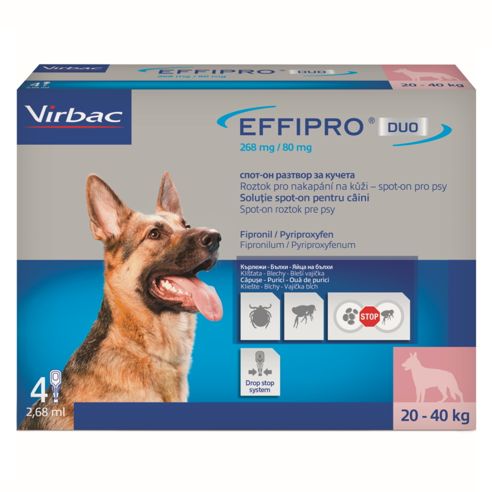 E-shop EFFIPRO DUO 268/80 mg spot-on pro psy L (20-40 kg) 2,68 ml 4 pipety