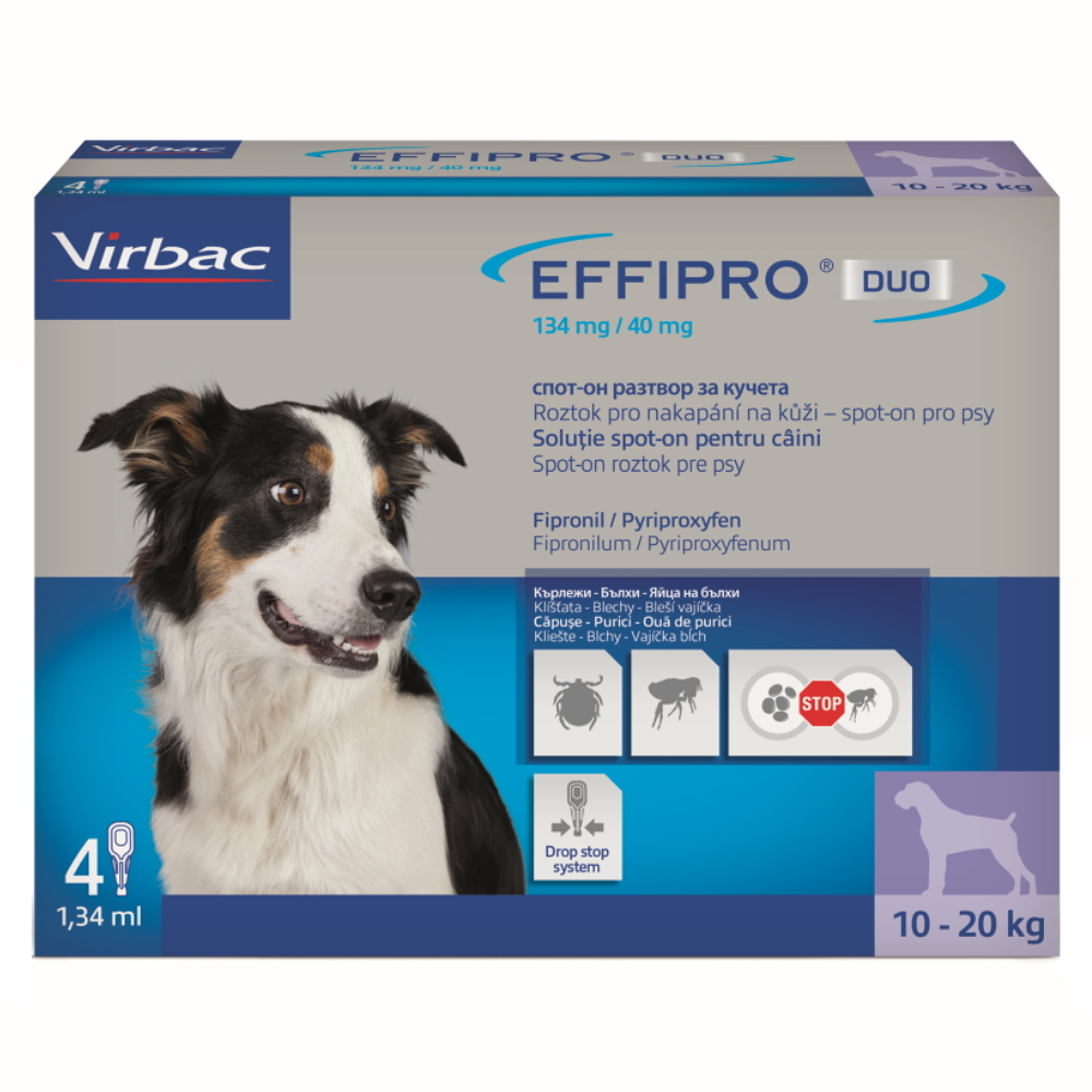 E-shop EFFIPRO DUO 134/40 mg spot-on pro psy M (10-20 kg) 1,34 ml 4 pipety