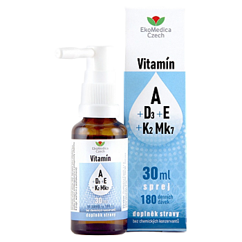 EKOMEDICA Vitamín A + D3 + E + K2 Mk7 sprej 30 ml (Vitamín A) - Vícesložkové
