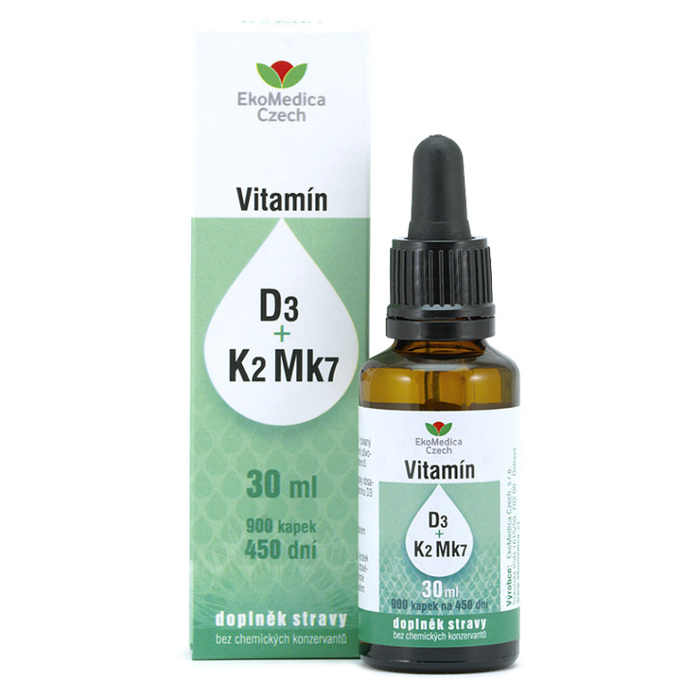 EKOMEDICA Vitamín D3 + K2 Mk7 kapky 30 ml, poškozený obal