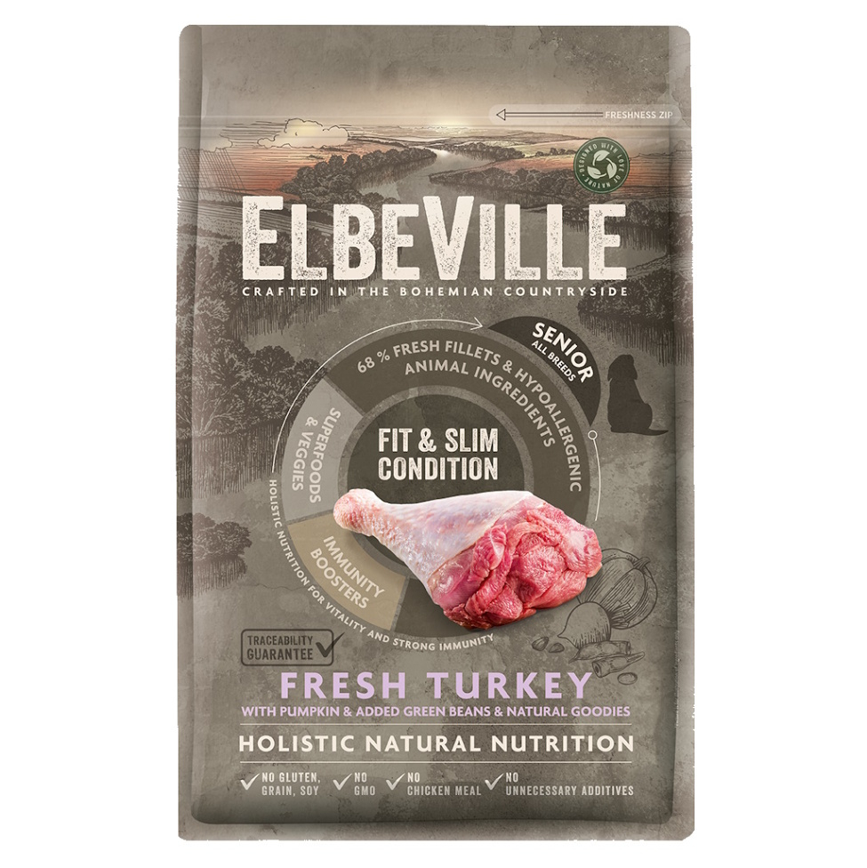 E-shop ELBEVILLE Senior Fit and Slim Condition Fresh Turkey granule pro psy 1 kus, Hmotnost balení (g): 11,4 kg