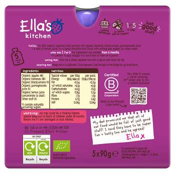 ELLA&apos;S KITCHEN  Purple one ovocné pyré s černým rybízem BIO 90 g x 5 kusů (Svačinové kapsičky) - BIO - obrázek 2/2