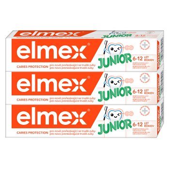 ELMEX Junior Dětská zubní pasta pro děti ve věku 6-12 let  3 x 75 ml (Zubní pasty pro děti) - Čistící, Ochranný