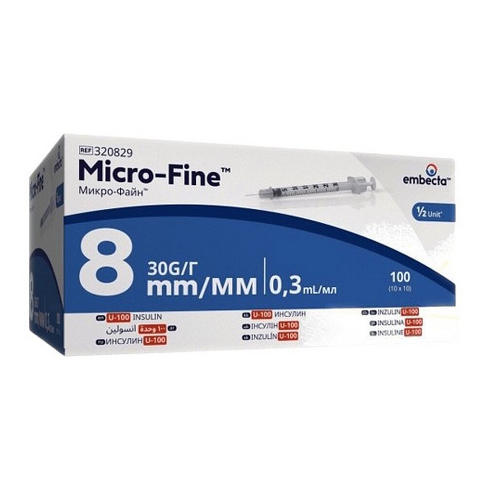 EMBECTA Micro-fine U-100 inzulinové stříkačky 8mm 0.3ml 100 kusů
