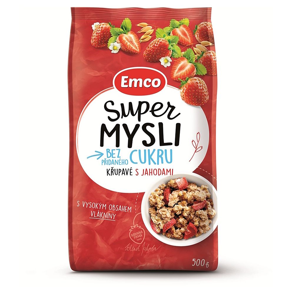 Emco Super Mysli bez přidaného cukru s jahodami 500 g