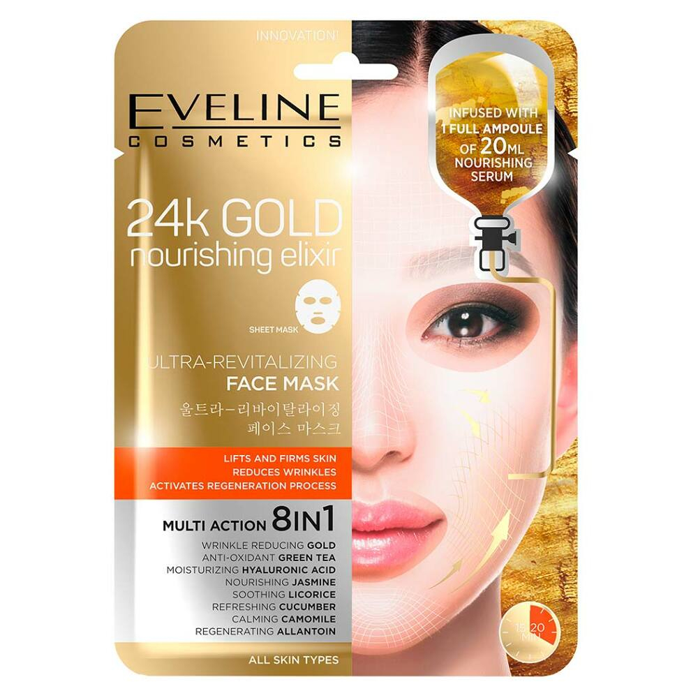 Levně EVELINE 24k Gold Ultra oživující vyživující pleťová textilní maska s 24k zlatem 20 ml
