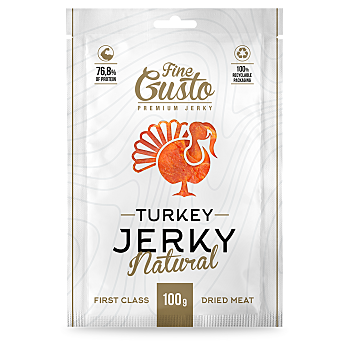 FINE GUSTO Krůtí jerky 100 g (Krůtí sušené maso) - Proteinové, Jednodruhové