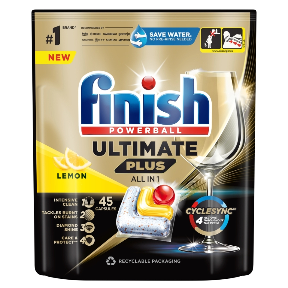 Levně FINISH Ultimate Plus All in 1 Kapsle do myčky nádobí Lemon Sparkle 45 ks