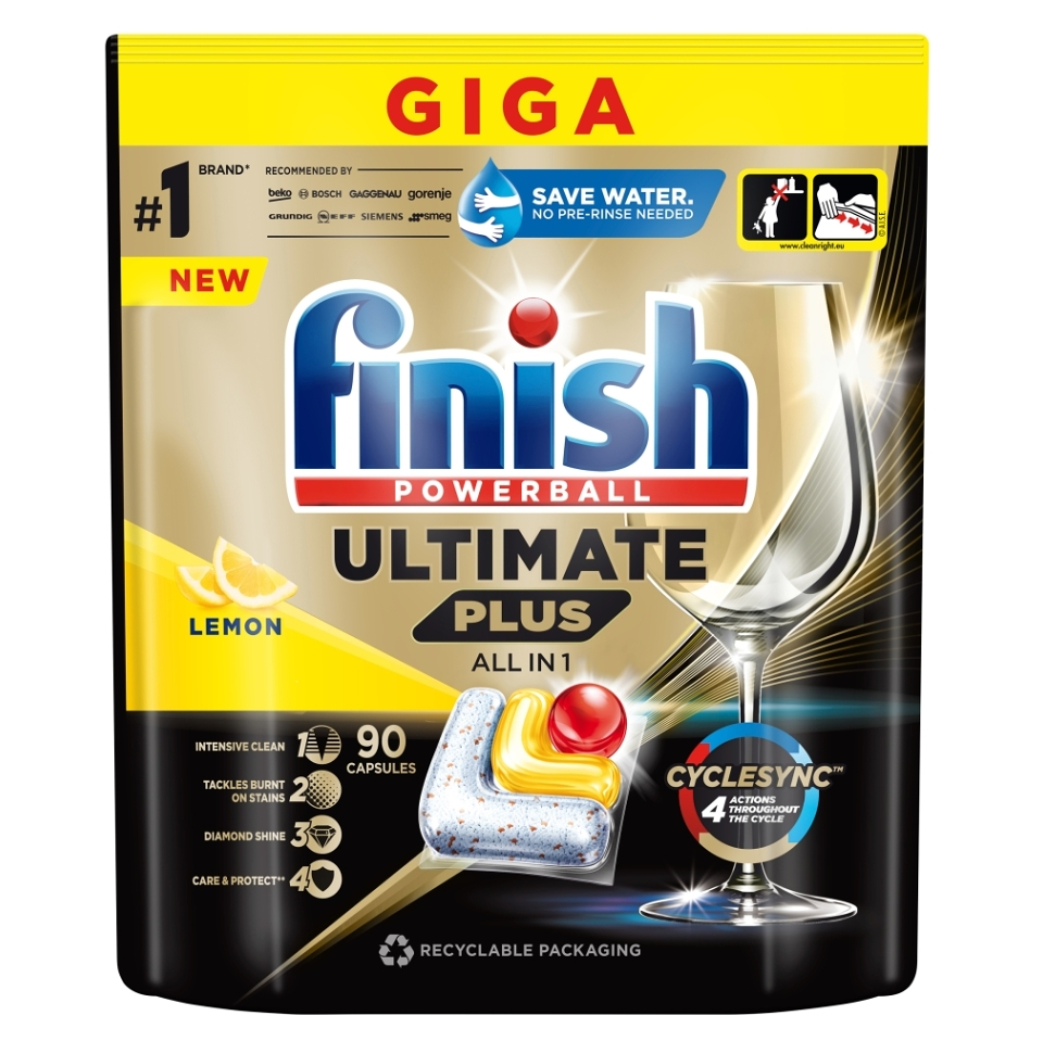 Levně FINISH Ultimate Plus All in 1 Kapsle do myčky nádobí Lemon Sparkle 90 ks