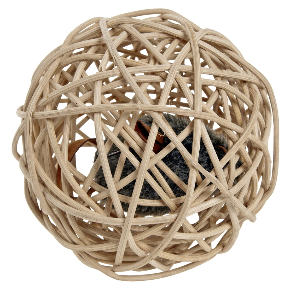 FLAMINGO Vrbový spletený míček s pískátkem pro kočky 10 cm